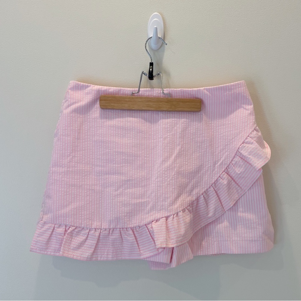 Lilly Pulitzer Faye Resort Pink Seersucker Stripe Ruffle Skort
